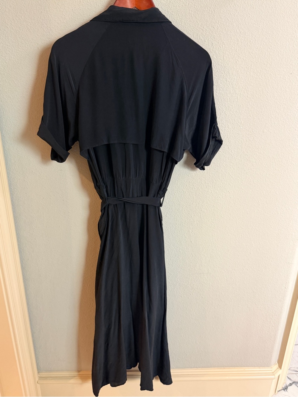 Billy Reid Black Safari Wrap Midi Dress Belted Made in USA Size L - Picture 3 of 8